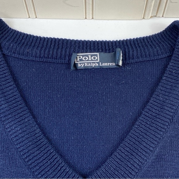 Polo Ralph Lauren Men's V Neck Navy and‎ White Cotton Vest Shirt Sz L - Picture 4 of 10